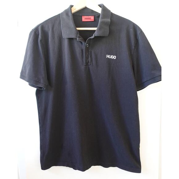 Hugo Boss Polo Shirt Mens Medium Black Short Sleeve Cotton Embroidered Logo Peru - Picture 1 of 8